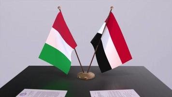 Jemen en Italië land vlaggen animatie. politiek en bedrijf transactie of overeenkomst video