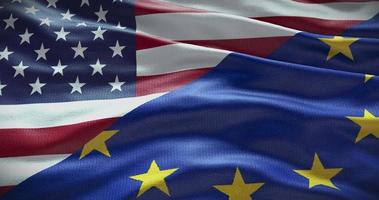 USA United States and European Union flag background. Relationship between country government and EU video