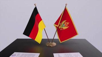 Montenegro und Deutschland Politik Beziehung Animation. Partnerschaft Deal Bewegung Grafik video