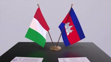 Cambodia and Italy country flags animation. Politics and business deal or agreement video