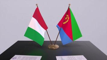 Eritrea and Italy country flags animation. Politics and business deal or agreement video