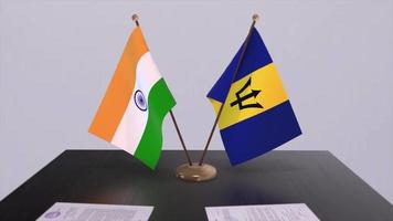 barbados och Indien nationell flaggor. partnerskap handla animation, politik och företag avtal samarbete video