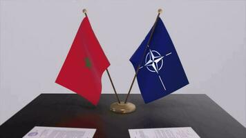 Morocco country national flag and NATO flag. Politics and diplomacy illustration video