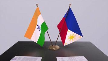 Philippines and India national flags. Partnership deal animation, politics and business agreement cooperation video