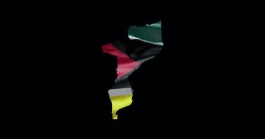 Mozambique outline with waving national flag. Alpha channel background. Country shape with animation video