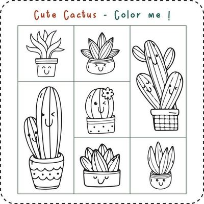 Cactus cute sticker drawing sketch for coloring 5484819 Vector Art