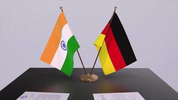 Germany and India national flags. Partnership deal animation, politics and business agreement cooperation video