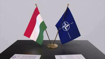 Hungary country national flag and NATO flag. Politics and diplomacy illustration video