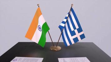 Grecia y India nacional banderas camaradería acuerdo animación, política y negocio acuerdo cooperación video