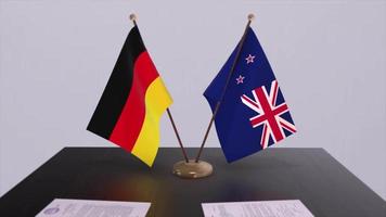 Neu Neuseeland und Deutschland Politik Beziehung Animation. Partnerschaft Deal Bewegung Grafik video