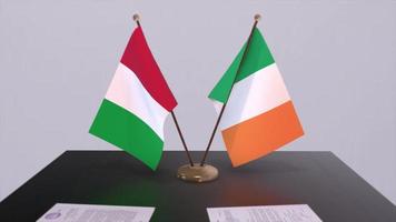Irlanda e Itália país bandeiras animação. política e o negócio acordo ou acordo video