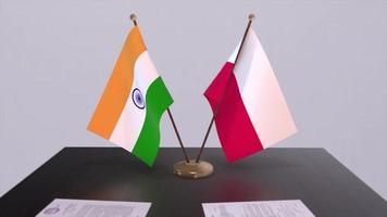 Polonia y India nacional banderas camaradería acuerdo animación, política y negocio acuerdo cooperación video