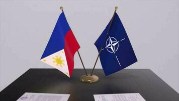 Philippines country national flag and NATO flag. Politics and diplomacy illustration video