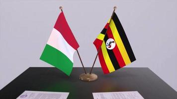 Ouganda et Italie pays drapeaux animation. politique et affaires traiter ou accord video