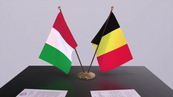 Belgium and Italy country flags animation. Politics and business deal or agreement video