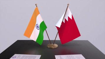 Bahrain and India national flags. Partnership deal animation, politics and business agreement cooperation video