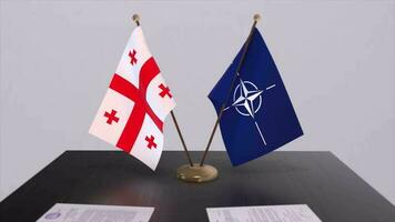 Georgia country national flag and NATO flag. Politics and diplomacy illustration video