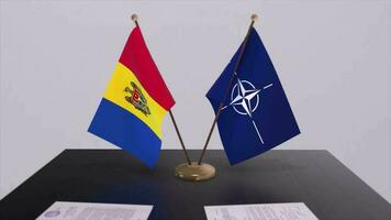 Moldova país nacional bandeira e NATO bandeira. política e diplomacia ilustração video