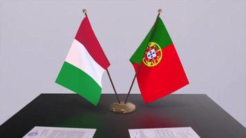 Portugal and Italy country flags animation. Politics and business deal or agreement video