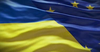 Ukraine and European Union flag background. Relationship between country government and EU video