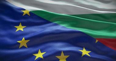 Bulgaria and European Union flag background. Relationship between country government and EU video