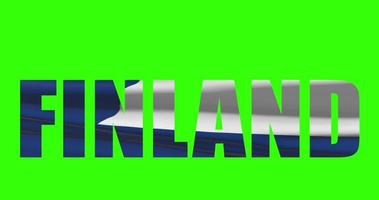 Finland country lettering word text with flag waving animation on green screen 4K. Chroma key background video