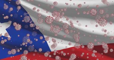 Chile national flag closeup waving animation background with virus molecules, epidemic pandemia