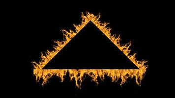 Fire triangle on a black background. Abstract hot triangle, flame frame. Burning triangle of fire and constant burning appeared. portal, design element with effect, footage video