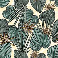 Tropical exotic leaves and flower vector seamless pattern. foliage illustration. Botanical illustration background.