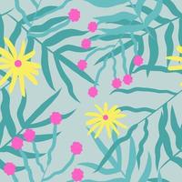 Tropical background with flowers and palm trees. seamless pattern. vector