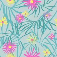 Tropical background with flowers and palm trees. seamless pattern. vector