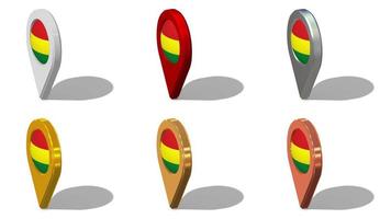 bolivia faso bandera 3d ubicación icono sin costura bucle rotación en diferente color, 3d representación, serpenteado animación, croma llave, luma mate selección video
