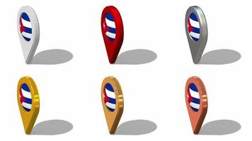 Cuba bandera 3d ubicación icono sin costura bucle rotación en diferente color, 3d representación, serpenteado animación, croma llave, luma mate selección video