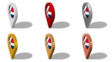 Dominican Republic Flag 3D Location Icon Seamless Looping Rotation in Different Color, 3D Rendering, Looped Animation, Chroma key, Luma Matte Selection video