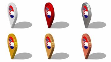 Croatia Flag 3D Location Icon Seamless Looping Rotation in Different Color, 3D Rendering, Looped Animation, Chroma key, Luma Matte Selection video