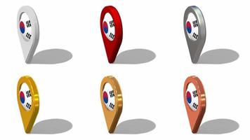 South Korea Flag 3D Location Icon Seamless Looping Rotation in Different Color, 3D Rendering, Looped Animation, Chroma key, Luma Matte Selection video