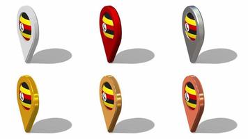 Uganda Flag 3D Location Icon Seamless Looping Rotation in Different Color, 3D Rendering, Looped Animation, Chroma key, Luma Matte Selection video