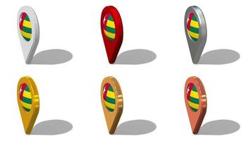 Togo, Togolese Flag 3D Location Icon Seamless Looping Rotation in Different Color, 3D Rendering, Looped Animation, Chroma key, Luma Matte Selection video