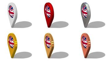 United Kingdom Flag 3D Location Icon Seamless Looping Rotation in Different Color, 3D Rendering, Looped Animation, Chroma key, Luma Matte Selection video