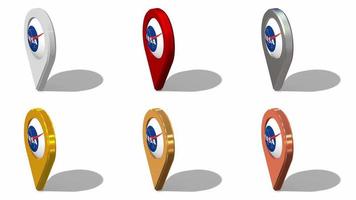 National Aeronautics and Space Administration, NASA Flag 3D Location Icon Seamless Looping Rotation in Different Color, 3D Rendering, Looped Animation, Chroma key, Luma Matte Selection video