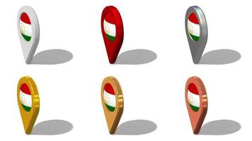 Tajikistan Flag 3D Location Icon Seamless Looping Rotation in Different Color, 3D Rendering, Looped Animation, Chroma key, Luma Matte Selection video