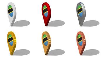 Tanzania vlag 3d plaats icoon naadloos looping omwenteling in verschillend kleur, 3d weergave, lusvormige animatie, chroma sleutel, luma matte selectie video