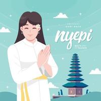 Happy Nyepi day means Bali day of silence concept illustration vector