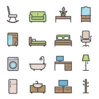 mueble línea con color icono vector