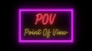 pOV - punkt av se neon röd gul fluorescerande text animering rosa ram på svart bakgrund video