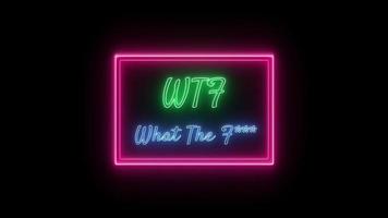 wtf - o que a f néon azul esverdeado fluorescente texto animação Rosa quadro, Armação em Preto fundo video
