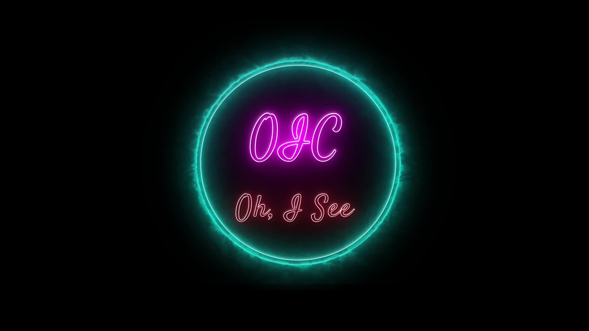OIC Oh, I See Neon pinkred Fluorescent Text Animation green frame on