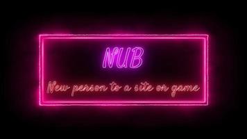 NUB - New person to a site or game Neon pink-red Fluorescent Text Animation pink frame on black background video