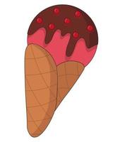 Ice cream cone with red sprinkles and chocolate. Icon sticker dessert design. Vector sweet food illustration.