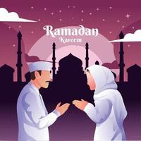 ramadan poster with character design shaking hands